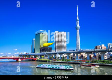 Tokyo Sky Tree et bateau-bus Banque D'Images