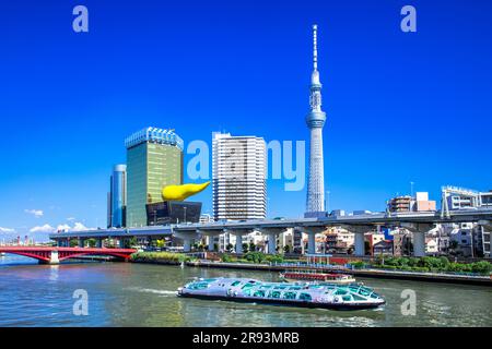 Tokyo Sky Tree et bateau-bus Banque D'Images