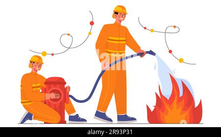 L'équipe des pompiers a mis en place un concept d'incendie Illustration de Vecteur