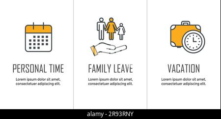 Prestations de congé familial payé - prestations de la FTP - congés de maladie, congés payés, prestations de vacances, décès dans la famille, maternité, congé de paternité, autre PTO Illustration de Vecteur
