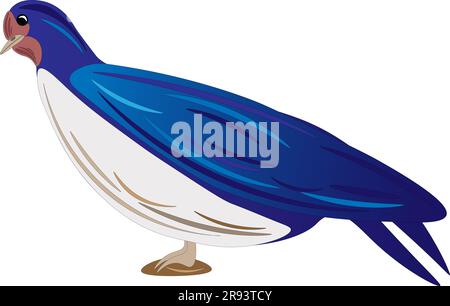 Oiseau bleu avec poitrine blanche, sur fond blanc, dessin pour enfants. Illustration de Vecteur