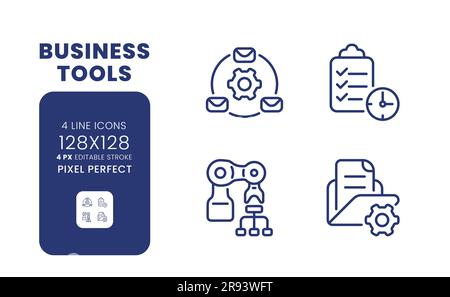 Ensemble d'icônes de bureau linéaires d'outils d'entreprise Illustration de Vecteur