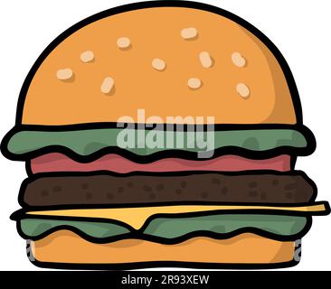 Un hamburger. Dessin animé à la main pour le design Illustration de Vecteur