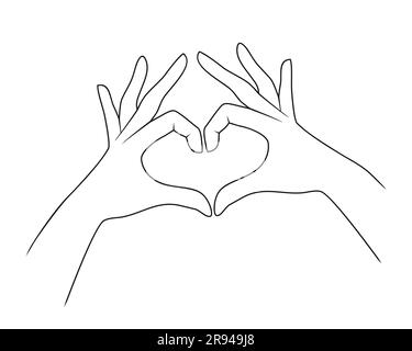 Deux mains montrant un signe de coeur sur fond blanc. Illustration vectorielle de style linéaire Illustration de Vecteur