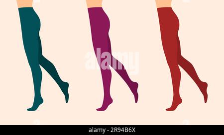 Magnifiques jambes de femme en collants de couleur sur fond beige, vue latérale. Illustration vectorielle plate Illustration de Vecteur