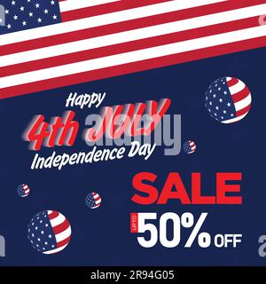 Heureux 4th de juillet. Quatrième juillet jour de l'indépendance États-Unis. Bannière Web de vente du jour de l'indépendance. Modèle de promotion des médias sociaux de la Journée de l'indépendance aux États-Unis Illustration de Vecteur