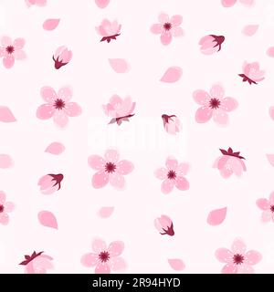 Rose cerisier fleurs motif sans couture sur fond rose doux. Motif de fleurs Sakura. Illustration vectorielle de style plat Illustration de Vecteur