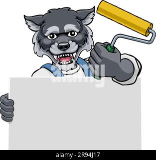 Wolf Painter Décorateur peinture rouleau mascotte homme Illustration de Vecteur