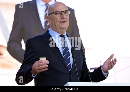 Potsdam, Allemagne. 24th juin 2023. Dietmar Woidke (SPD), ministre de Brandebourg, prend la parole lors de la Journée de la protection civile à Potsdam. Crédit : Michael Bahlo/dpa/Alay Live News Banque D'Images