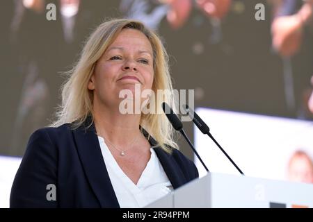 Potsdam, Allemagne. 24th juin 2023. La ministre fédérale de l'intérieur Nancy Faeser (SPD) prend la parole lors de la Journée de la protection civile à Potsdam. Crédit : Michael Bahlo/dpa/Alay Live News Banque D'Images