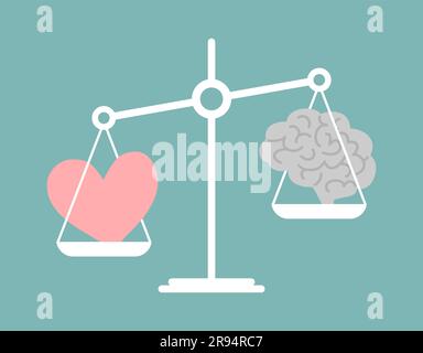 Le cœur et le cerveau sur des échelles. La prédominance des émotions sur l'esprit. Illustration vectorielle de style plat Illustration de Vecteur