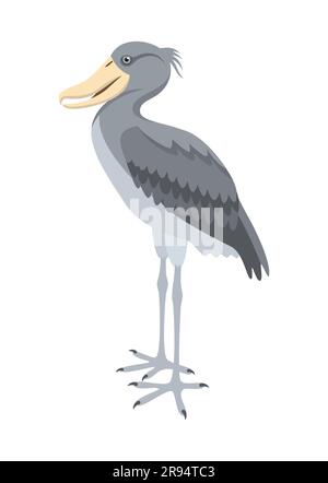 Shoebill Stork ou Balaeniceps rex isolés sur fond blanc. Illustration vectorielle de style plat Illustration de Vecteur
