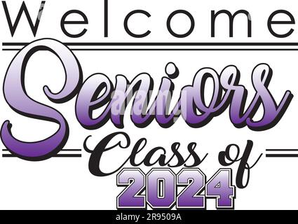 Bienvenue Seniors classe de 2024 Varsity bannière violet Illustration de Vecteur