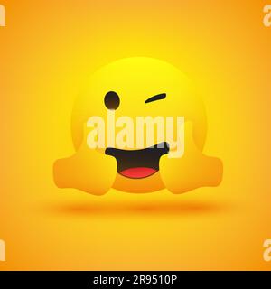 Souriant et Winking Emoji montrant des Thumbs Up - simple brillant heureux Emoticon sur fond jaune - conception de vecteur Illustration de Vecteur