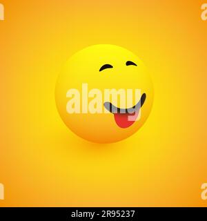 3D visage souriant, avec languette coincée, vue de côté - simple Happy Emoticon sur fond jaune - Vector Design Illustration de Vecteur