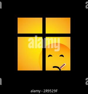 Sad Sick Emoticon examine le concept fenêtre - quarantaine à domicile - conception de vecteur Illustration de Vecteur