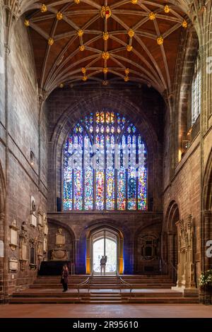 West Window à la cathédrale de Chester, Cheshire, Royaume-Uni. Banque D'Images