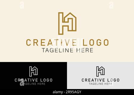 Logo de combinaison d'icônes de maison avec lettre H. lettre initiale H. logo de style monogramme. Logo créatif professionnel. conception simple modifiable Illustration de Vecteur