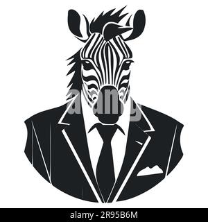 Zebra dans un costume et une cravate d'affaires. silhouette noire et blanche Illustration de Vecteur