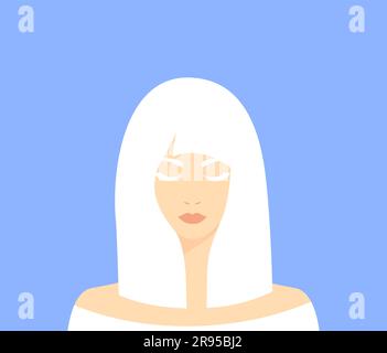 Belle femme albino avec des yeux fermés sur un fond bleu doux Illustration de Vecteur