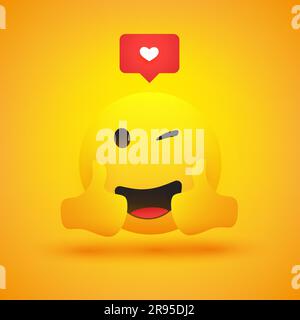 Souriant et Winking Emoji montrant des Thumbs Up - simple brillant heureux Emoticon avec bulle de parole sur fond jaune - conception de vecteur Illustration de Vecteur