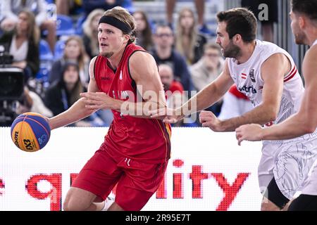 Cracovie, Pologne. 24th juin 2023. Belge Thibaut Vervoort photographié en action lors d'un match de basketball 3x3 entre la Belgique et l'Autriche, les quarts de finale du concours basket 3x3, le troisième jour des Jeux européens, à Cracovie, en Pologne, le samedi 24 juin 2023. Les Jeux européens de 3rd, officieusement connus sous le nom de Cracovie-Malopolska 2023, sont des manifestations sportives internationales prévues du 21 juin au 02 juillet 2023 à Cracovie et à Malopolska, en Pologne. BELGA PHOTO LAURIE DIEFFEMBACQ crédit: Belga News Agency/Alay Live News Banque D'Images