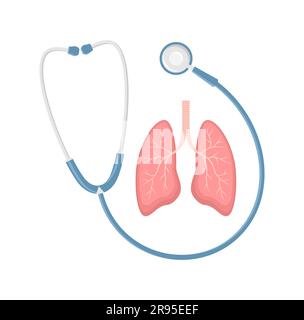Stéthoscope et poumons sur fond blanc. Illustration vectorielle plate Illustration de Vecteur