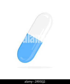 Capsule blanche et bleue isolée sur fond blanc. Illustration vectorielle de la pilule à plat Illustration de Vecteur