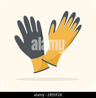 Gants de jardin de protection en caoutchouc de couleur jaune et grise. Illustration vectorielle plate Illustration de Vecteur