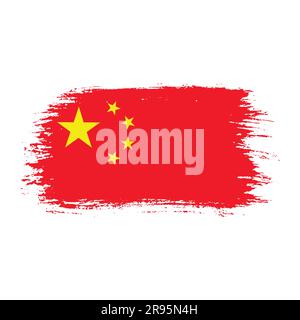 Chine coups de pinceau peint drapeau national icône. Illustration de Vecteur