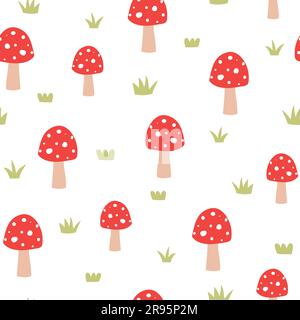 Motif sans coutures avec champignons. Motif d'automne sur fond blanc. Illustration vectorielle. Illustration de Vecteur