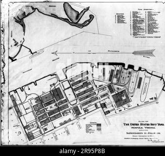 Photographies historiques du chantier naval de Norfolk situé dans le cinquième district naval. Fonctionne sous le ministère de la Défense et le ministère de la Marine. Banque D'Images