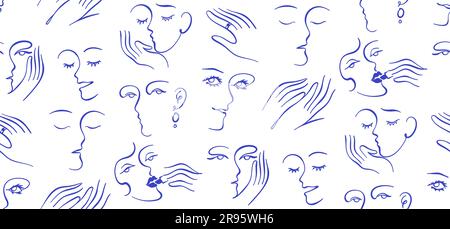 Tracé continu d'une ligne abstrait face sans couture Illustration de Vecteur