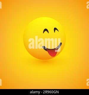 3D visage souriant, avec languette coincée, vue de côté - simple Happy Emoticon sur fond jaune - Vector Design Illustration de Vecteur