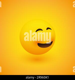 3D visage souriant, vue de côté - Emoticon sur fond jaune, Vector Design Illustration de Vecteur