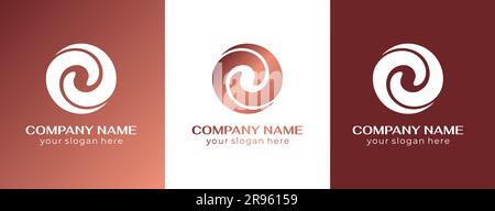 Logo spirale abstrait 2 double partenariat icône. Ondulations élégantes et bouclés. Modèle pour créer un design de luxe unique, logo, produits d'entreprise, goujon de yoga Illustration de Vecteur