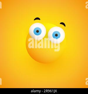 Emoji sans bouche - simple drôle Emoticon avec des yeux en relief sur fond jaune Illustration de Vecteur