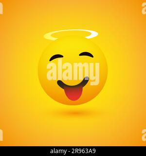 Visage Cheeky souriant avec Angel Halo - Emoticon concept Design Illustration de Vecteur