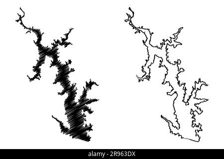 Lake Falcon International Reservoir (États-Unis d'Amérique, Amérique du Nord, États-Unis, Texas, États-Unis du Mexique) illustration vectorielle de la carte, griffonnage Illustration de Vecteur