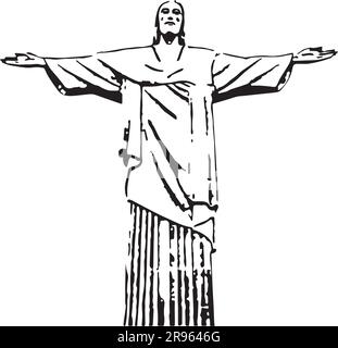 Esquisse en noir et blanc du Christ Rédempteur, Rio de Janeiro - style stencil vectoriel Illustration de Vecteur