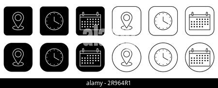 Icônes d'emplacement, d'heure et de date. Concept d'entreprise de l'information. Design peut être utilisé pour les applications Web et mobiles. Illustration vectorielle Illustration de Vecteur