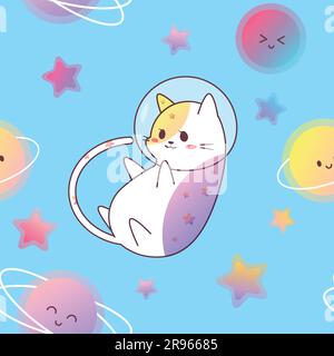 Image vectorielle d'un motif avec un chat d'espace avec des dégradés de couleurs vives. Illustration de Vecteur