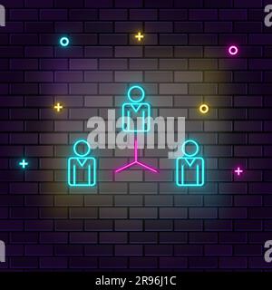 Connexion, travail d'équipe, icône néon multicolore sur mur en brique sombre Illustration de Vecteur