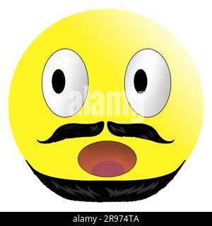 Un emoji fou avec une barbe hippster médiévale. Emoticon emoji froid sur fond blanc Banque D'Images