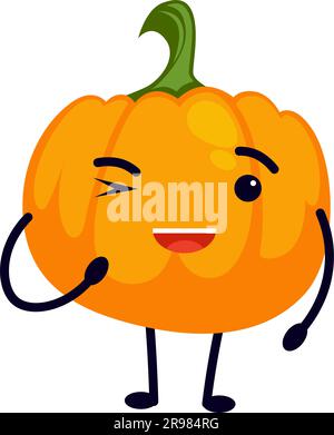 Un autocollant ou un émotiji de personnage de dessin animé de citrouille en forme de clin d'œil Illustration de Vecteur