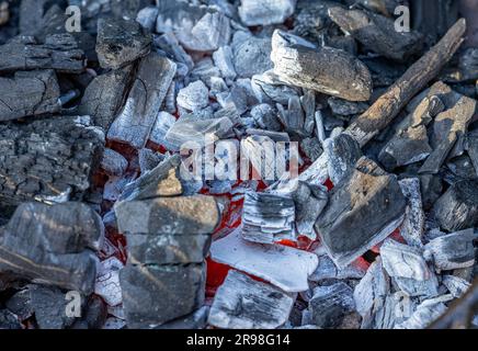 combustion de charbon de bois dans une cheminée Banque D'Images