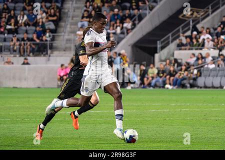 Les Whitecaps de Vancouver ont présenté Sergio Córdova (9) lors d'un match des Services multilingues contre la LACC, samedi, 24 juin 2023, au stade BMO, à Los Angeles, en Californie. T Banque D'Images