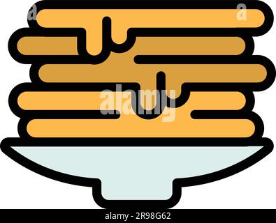 Vecteur de contour d'icône de crêpes. Pile de crêpes. Plat couleur petit déjeuner miel Illustration de Vecteur