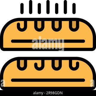 Vecteur de contour d'icône de pain français. Pain de baguette. Petit déjeuner couleur plat Illustration de Vecteur