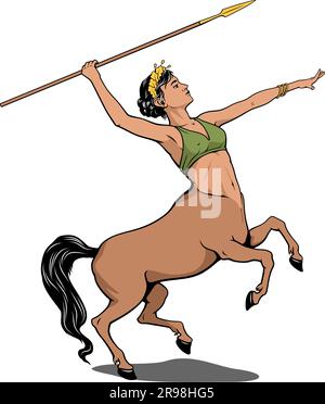 Centaur femme avec lance. Clipart vecteur isolé sur blanc. Illustration de Vecteur